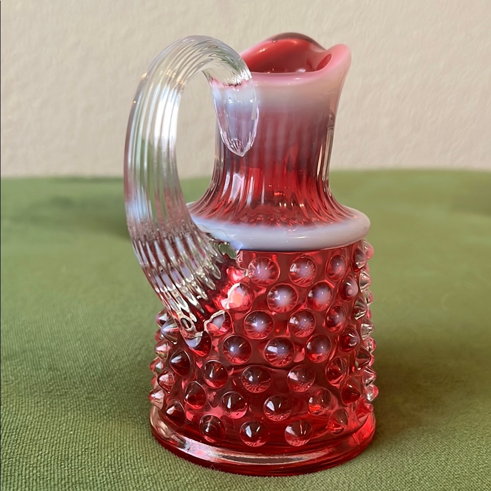 Fenton Glass Cranberry Opalescent Hobnail Oil Bottle Cruet w/ Crystal Stopper - Picture 10 of 16